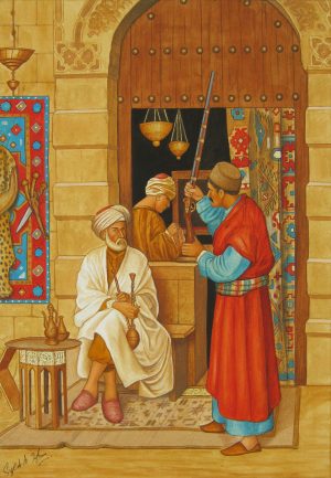 Syed A Irfan 10x14 Watercolor and Gold on Wasli